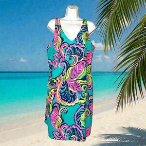 Lilly Pulitzer Bailey Silk Slip Sundress Sea Blue Private Island Print XL